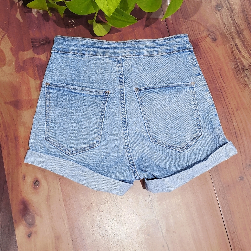 Bershka Portugal Retro 70's Highrise Folded Cuff Denim Shorts